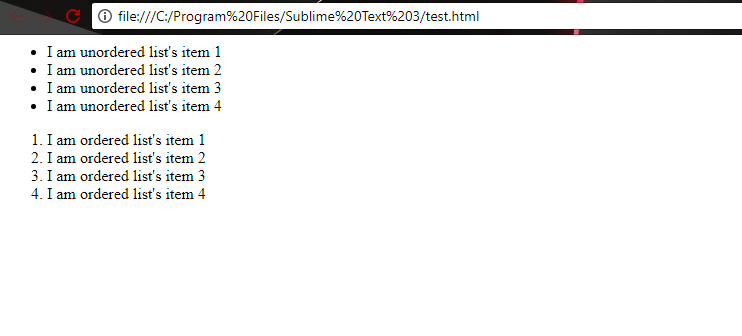 Ordered and Unordered List on HTML page